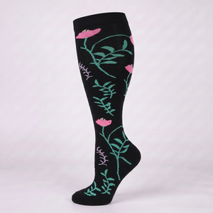 ComfortLegs™ Black Vine Floral – Wide Calves