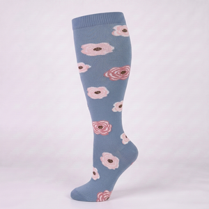 ComfortLegs™ Blue Grey Floral – Wide Calves